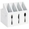 Small Wooden Utensil Holder with 5 Slots for Fork, Knife, and Spoons, Silverware Holder for Countertop, Kitchen Organization, Home, RV, Camper, and Office (White, 7x5.25x6.5 in)